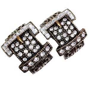 Vintage Signed Heidi Daus Gold Tone Pavé Crystal Clip-On Earrings Collectible